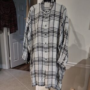 Eskandar Black & White Plaid Button-Front Tunic Lagenlook